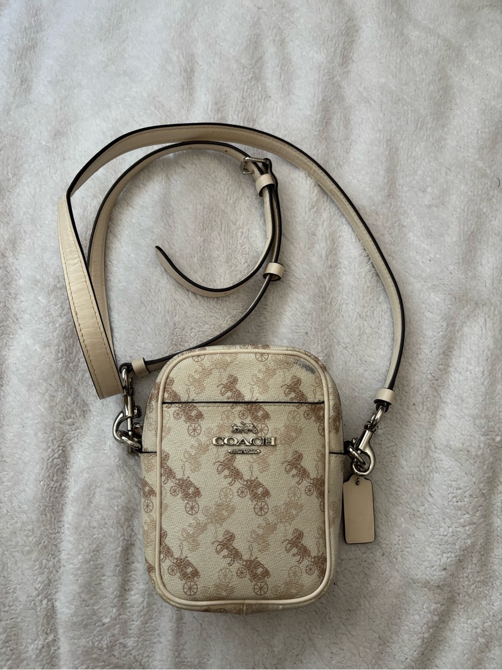Coach Cream & Brown Signature Crossbody Belt Bag